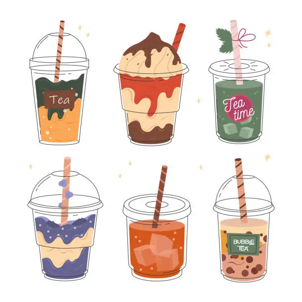 Vector illustration of Milkshake and Taiwanese bubble tea.