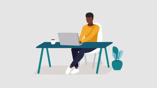Vector illustration of A man works at his desk