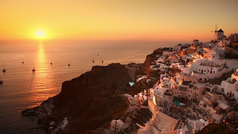 Beautiful sunset at Santorini island, Greece.