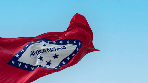 istock Arkansas state flag waving in the wind on a clear day 1493198008