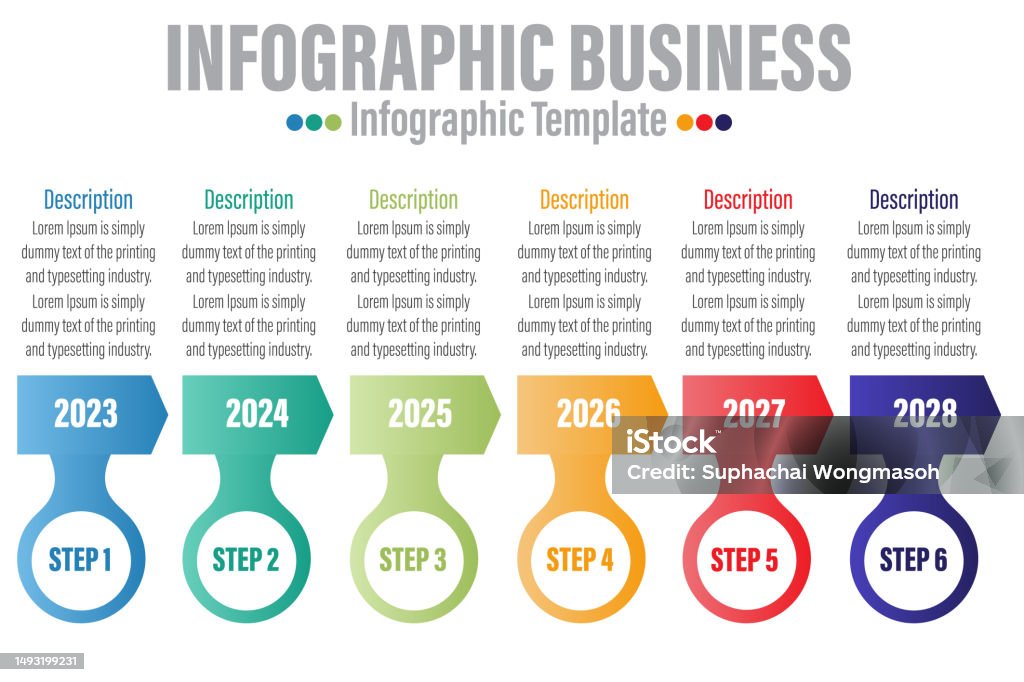 6. Timeline Chart Model Timeline 6 Steps Six 6 Option Shape Table Chart Elements With Steps ...