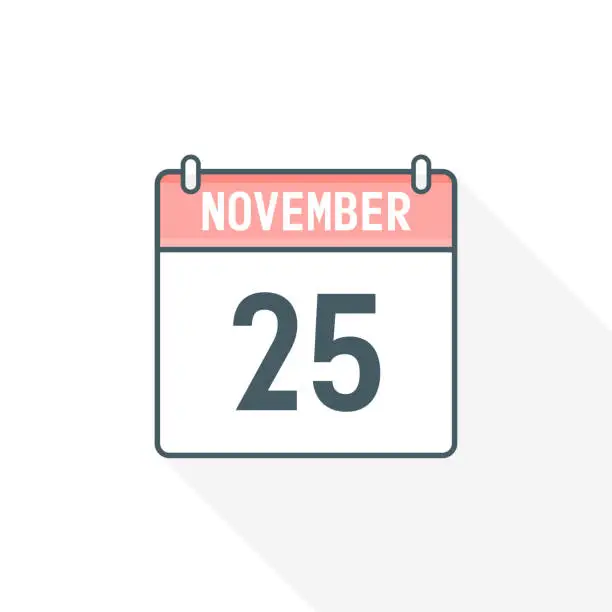 Vector illustration of 25th November calendar icon. November 25 calendar Date Month icon vector illustrator