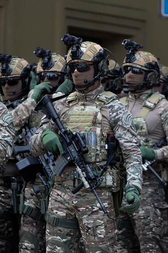 Special forces of the Georgian Defence Forces during the rehearsal of the parade in honor of the Independence Day. 05/25/2023\nTbilisi, Georgia