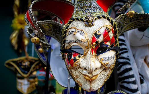 The carnival masks come in various designs, from the classic white-faced Bauta to the more elaborate and ornate masks like the Colombian and the Medico della Peste (Plague Doctor).