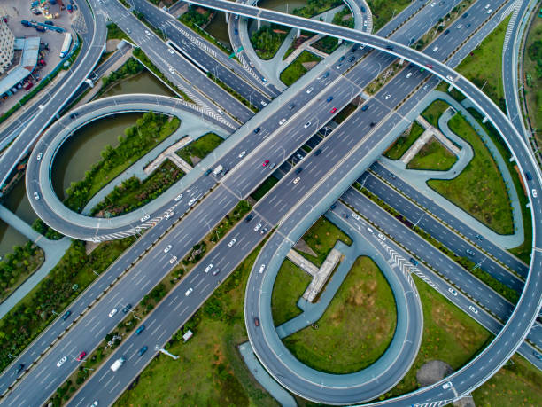 istock Overlook of modern overpass, Shanghai, China 1493211027