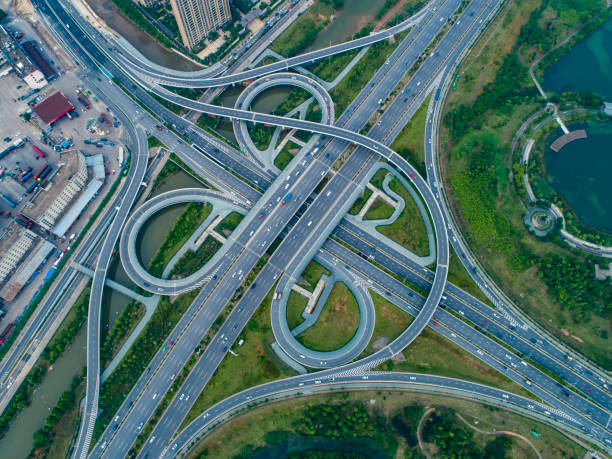 istock Overlook of modern overpass, Shanghai, China 1493211028