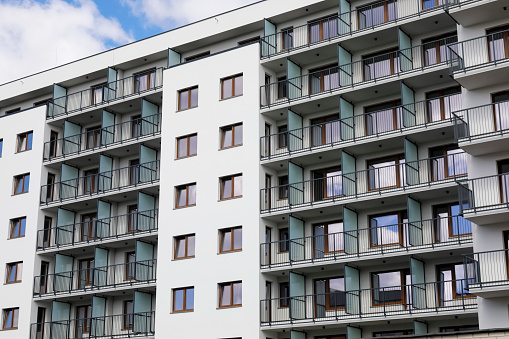 facades of new residential building beside historic apartment house in berlin Prenzlauer Berg