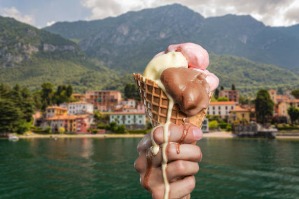 istock Italian ice cream that melts during a hot summer day at Lake Como 1493219075