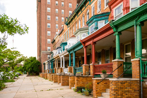 Townhomes in Baltimore Townhomes in Reservoir Hill, Baltimore. Maryland. baltimore neighborhood stock pictures, royalty-free photos & images