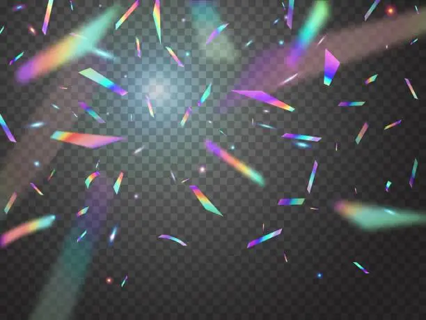 Vector illustration of Holographic falling confetti with bokeh light