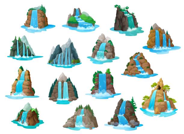 ilustrações, clipart, desenhos animados e ícones de cachoeira e cascatas de água, ativos de jogos de desenhos animados - waterfall backgrounds heaven nature