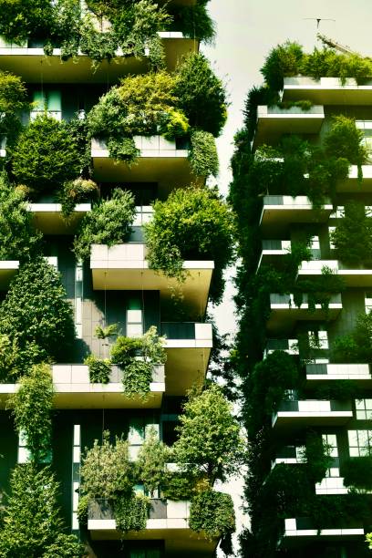 istock Modern buildings with trees on the balconies 1493224576