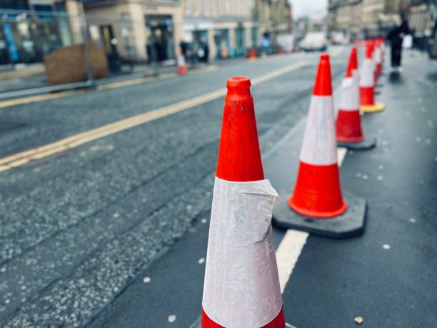 istock Roadwork cones on a street in Newcastle Upon Tyne 1493228838