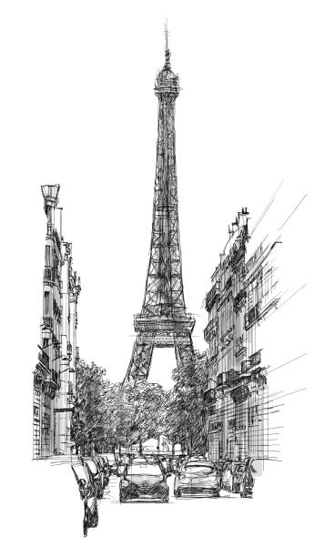 eiffel wieża puste - paris france monument pattern city stock illustrations