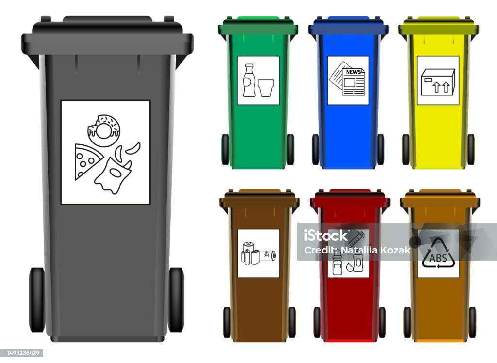 Sorted Garbage In Bins On A White Background Recycling Vector Graphics ...