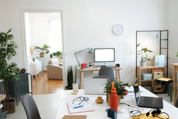 istock Small modern office with no people 1493240083