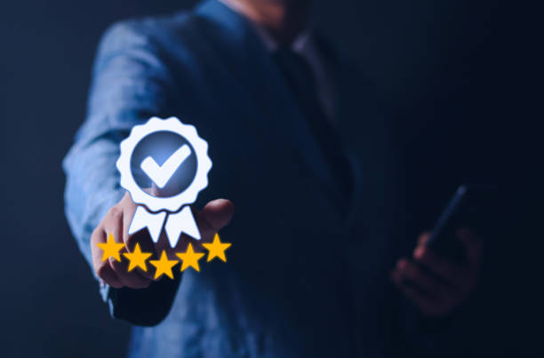istock Businessman working with premium service sign. Quality guaranteed. 1493243290