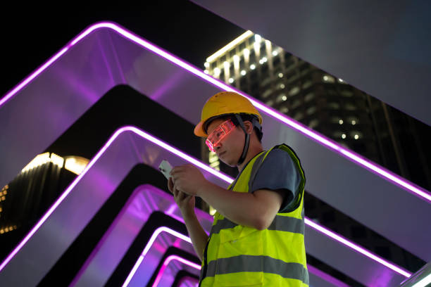 istock Engineer working with tablet on city street 1493243940