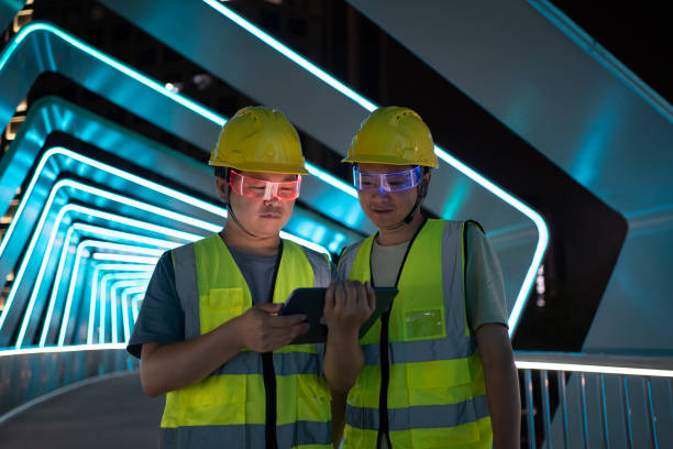 istock Engineer working with tablet on city street 1493244243