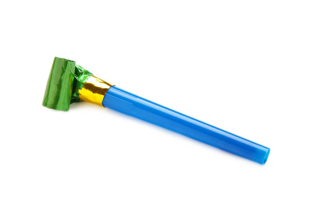 istock Party blue foil whistle or noise maker horn rolled isolated on white background. 1493246911