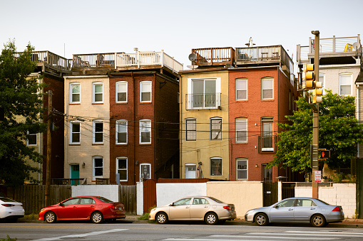 Row houses in Fells Point neighborhood in Baltimore.