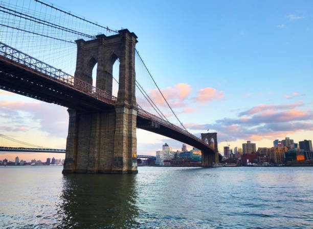istock Sunset over the Brooklyn Bridge in New York, USA. 1493250705