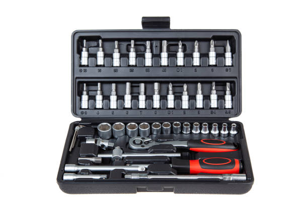 istock Tool set for machine repair, isolated on white. Car toolbox 1493251720