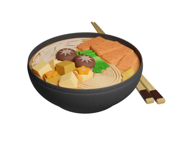 Photo of Japanese sukiyaki of the beef. 3d rendering