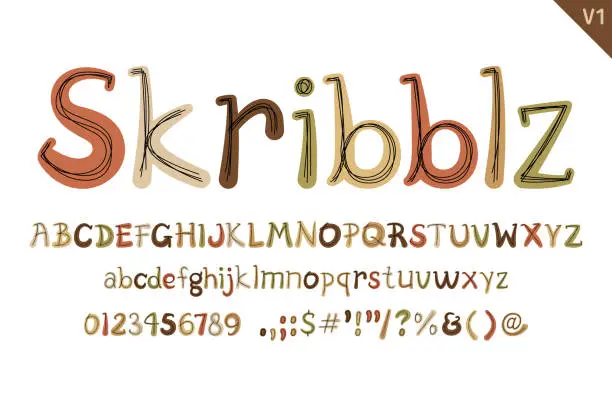 Vector illustration of Handcrafted Skribblz Letters. Color creative art typographic design