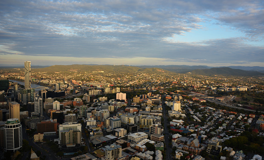 Brisbane, Australia - August 12, 2014: A high angle view across the city of Brisbane, Queensland, Australia.