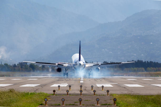 istock passenger plane landing rear view 1493258660