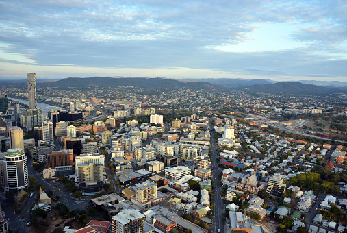 Brisbane, Australia - August 12, 2014: High angle cityscape of Brisbane, Australia.