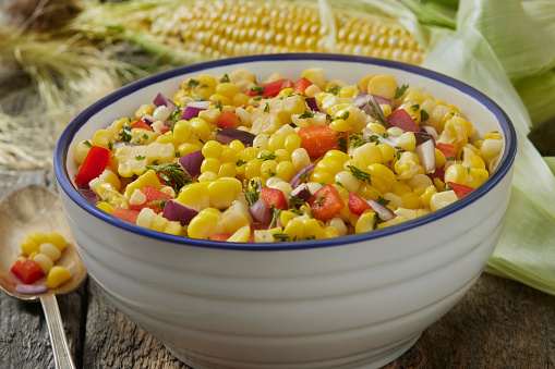 Corn on the Cob Salad with Spanish Onions and Red Peppers