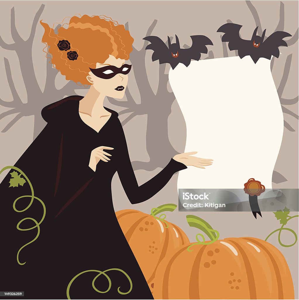 Молодая женщина на Хэллоуин ведьма костюм - Векторная графика Афиша роялти-фри