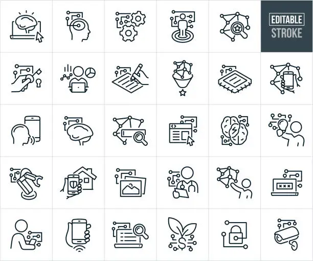 Vector illustration of Artificial Intelligence Thin Line Icons - Editable Stroke