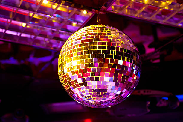 istock Discoball and spotlights on blurred background 149326524