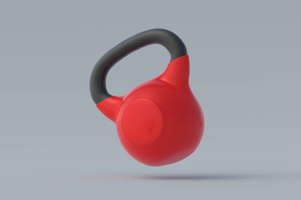 istock Falling kettlebell on gray background. Sports equipment. Powerlifting training. Workout exercises. Healthy lifestyle. 3d render 1493267017