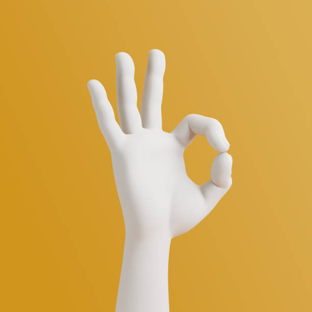 istock Cartoon hand gesturing OK on a yellow background 1493271496