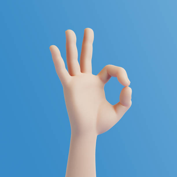istock Cartoon hand gesturing OK on a blue background 1493271500