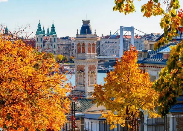 Castle Garden Bazaar (Varkert Bazar) at Royal palace of Buda and Danube river in autumn, Budapest, Hungary