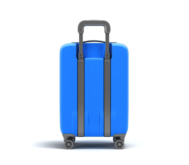 istock Large plastic travel suitcase with a combination lock and wheels back view 3d render on white 1493273741