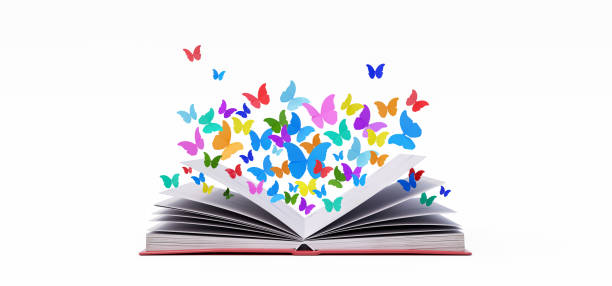 istock Colorful butterflies fly out from open book. Knowledge and education concept isolated on white background 3d render 1493274103