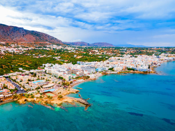 istock Hersonissos town aerial panoramic view in Crete, Greece 1493277477