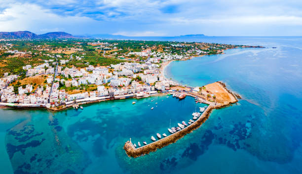 istock Hersonissos town aerial panoramic view in Crete, Greece 1493277514