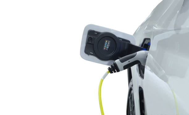 istock Close-up EV plug connected white modern EV Car for recharging battery 1493287485