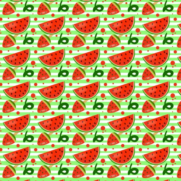 Vector illustration of Pattern seamless with watermelon. Summer pattern with watermelon and watermelon ice cream.