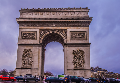 Paris street at Arc de Triomphe - Arch of Triumph at Champs-Elysees France