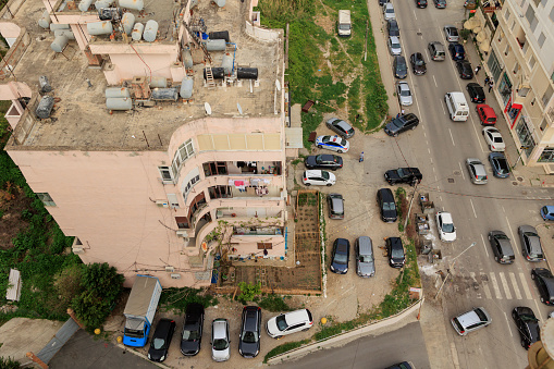 Durres Albanian cars park from drone