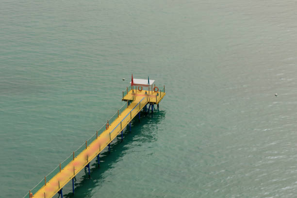 Wooden pier in Durres sea foggy
