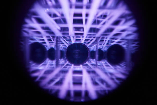 Image of Abstract asset background with purple and white lines and dark spheres
